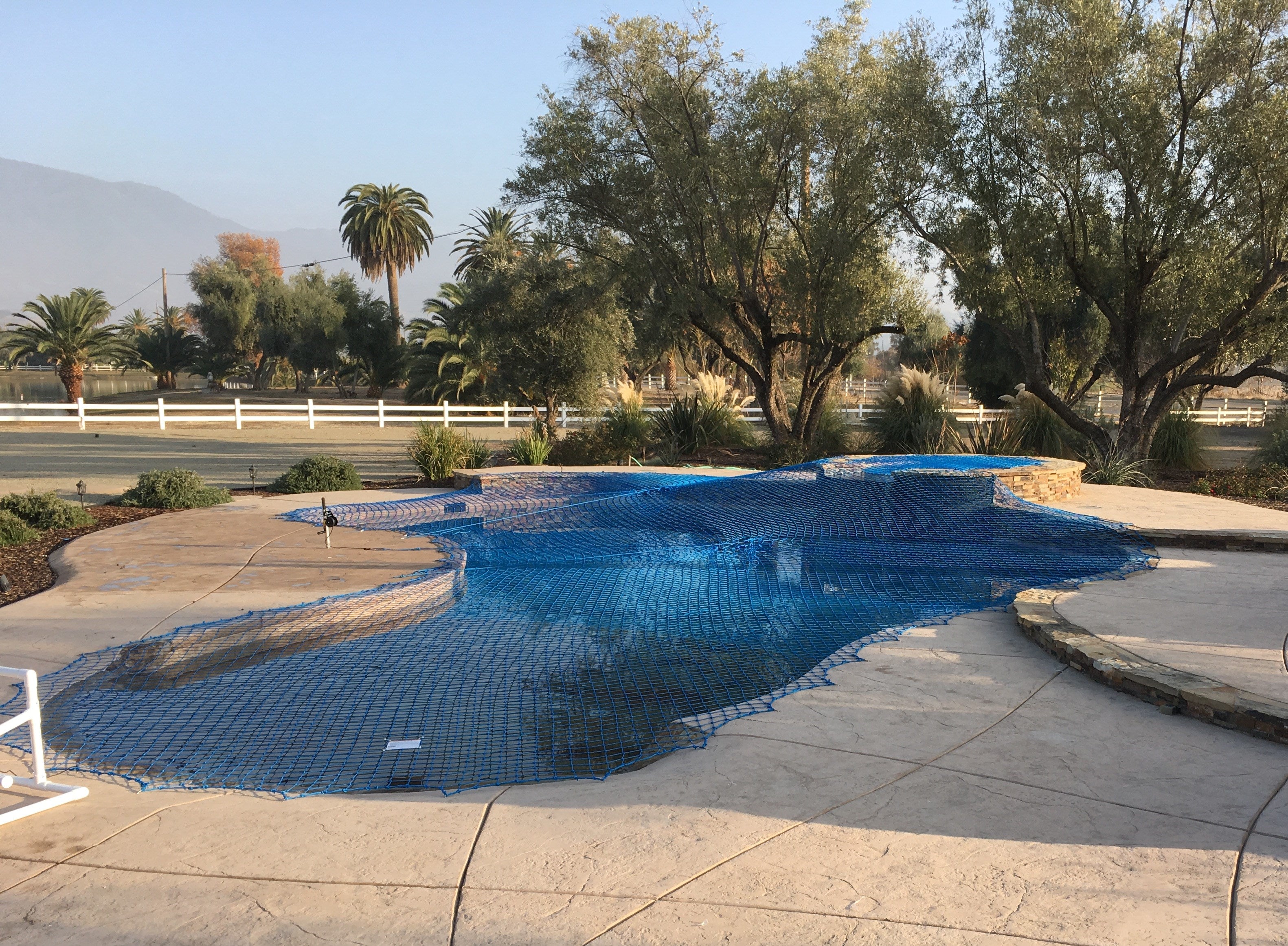Pool with blue pool net